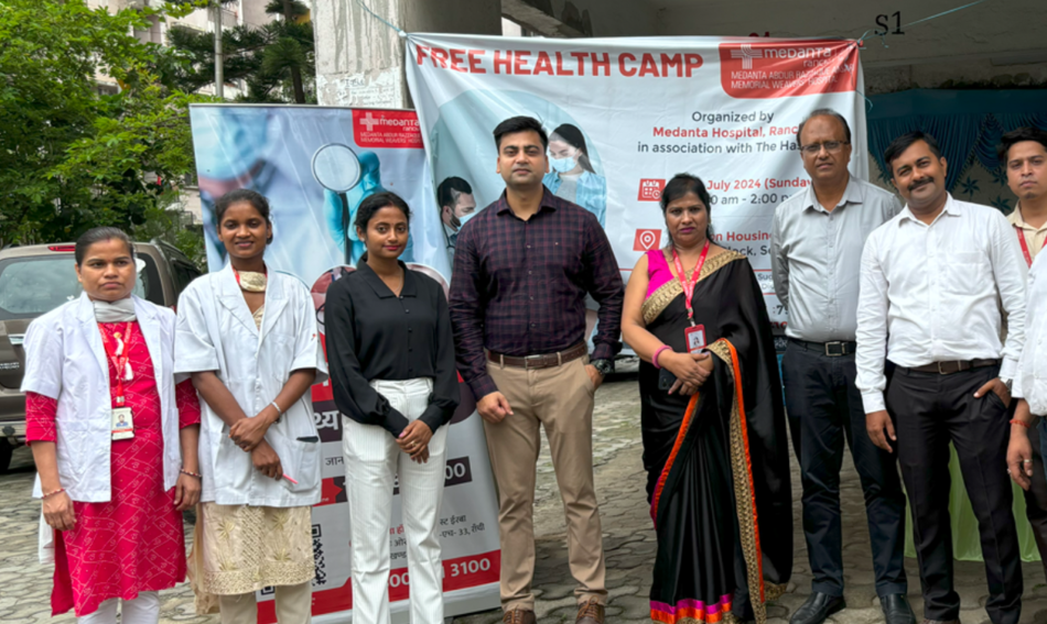 Team photo at free health camp with Medanta Hospital Ranchi, July 2024
